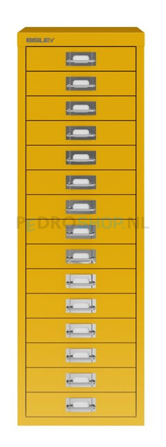 Meerladenkast Bisley -15, A4 formaat, 15 laden, geel