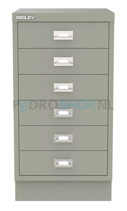 Meerladenkast Bisley  -6, A3 formaat, 6 laden, betongrijs, incl sokkel